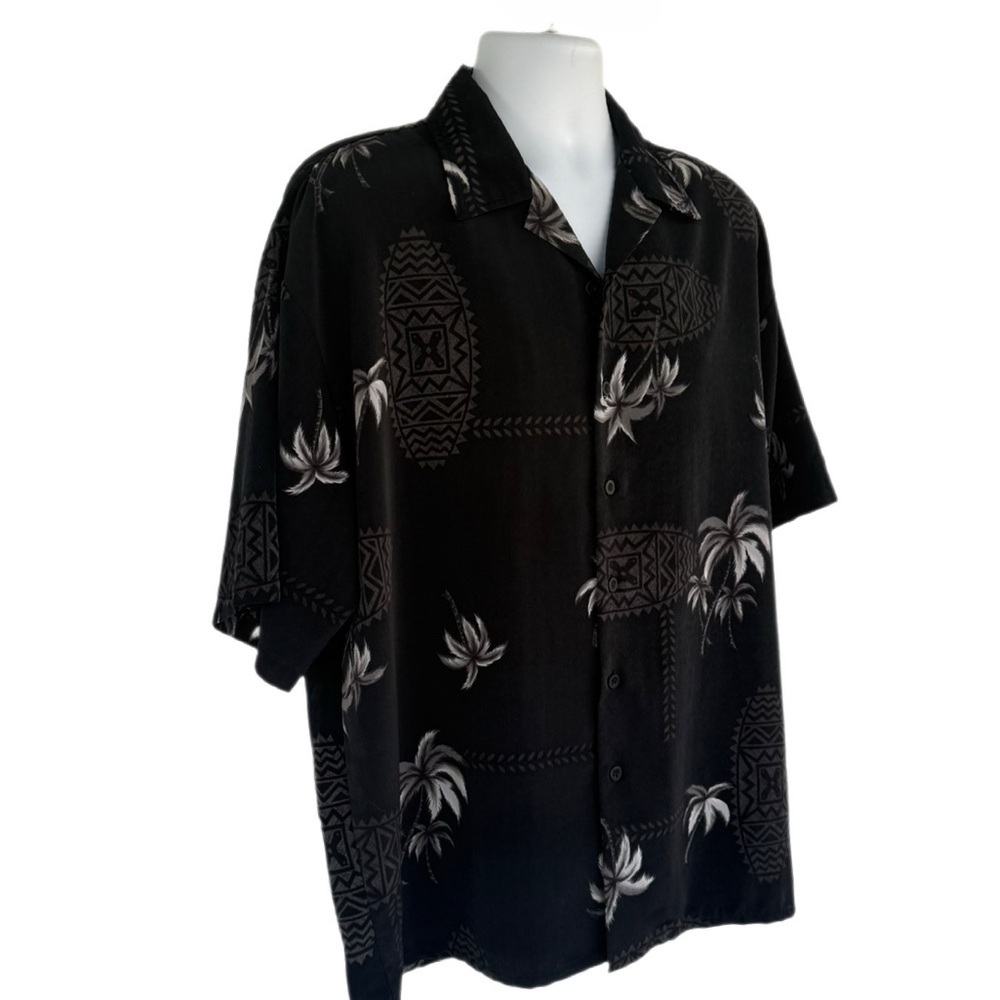 Silver Point Hawaiian Short Sleeve Shirt – Black & Gray Palm Print – Size Large